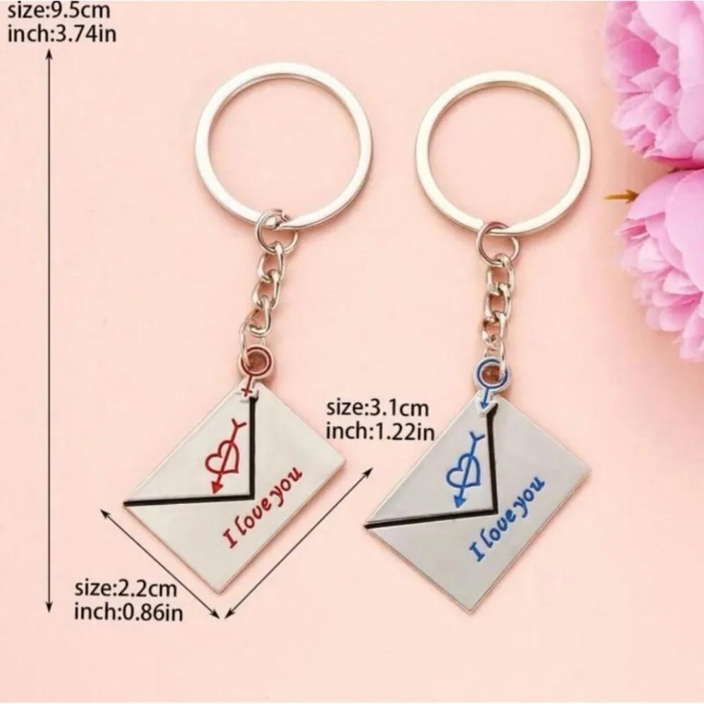 2pc Couples Gift Set Silver I Love You Letters Mail Keychains Keyrings Present
